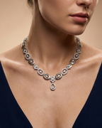Rhodium Geometric Oval Set