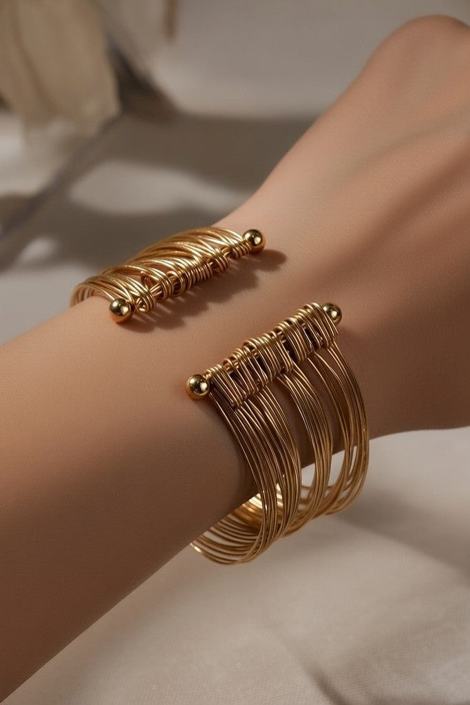 18K Gold Plated Multi-Wire Cuff Bracelet