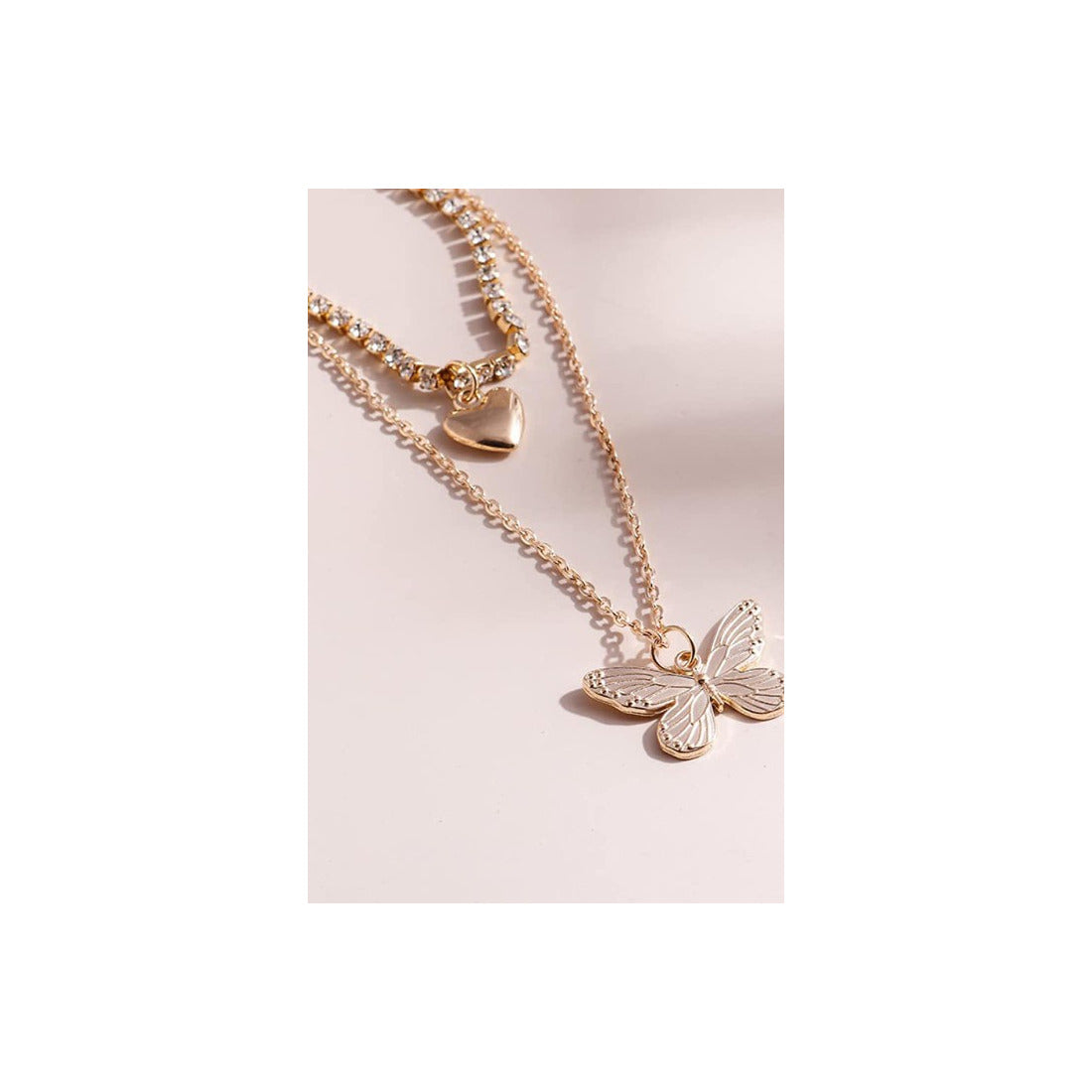 Classy double layer heart& butterfly  charming  necklace