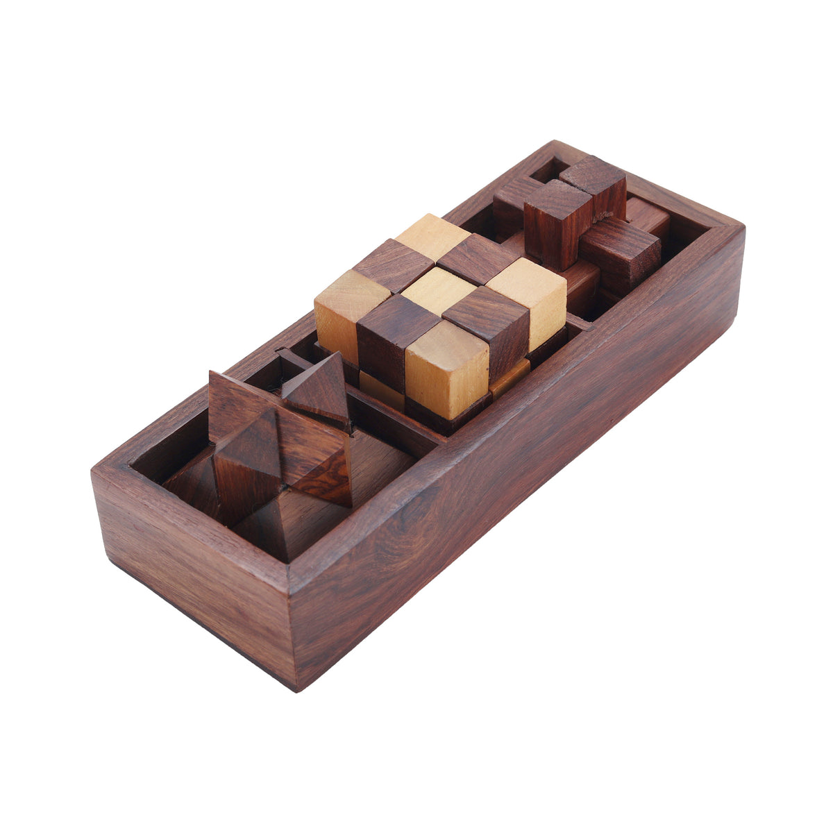 Wooden 3D Puzzles Game 3-in-1 Soma Cube Interlocking Block Snake Cube