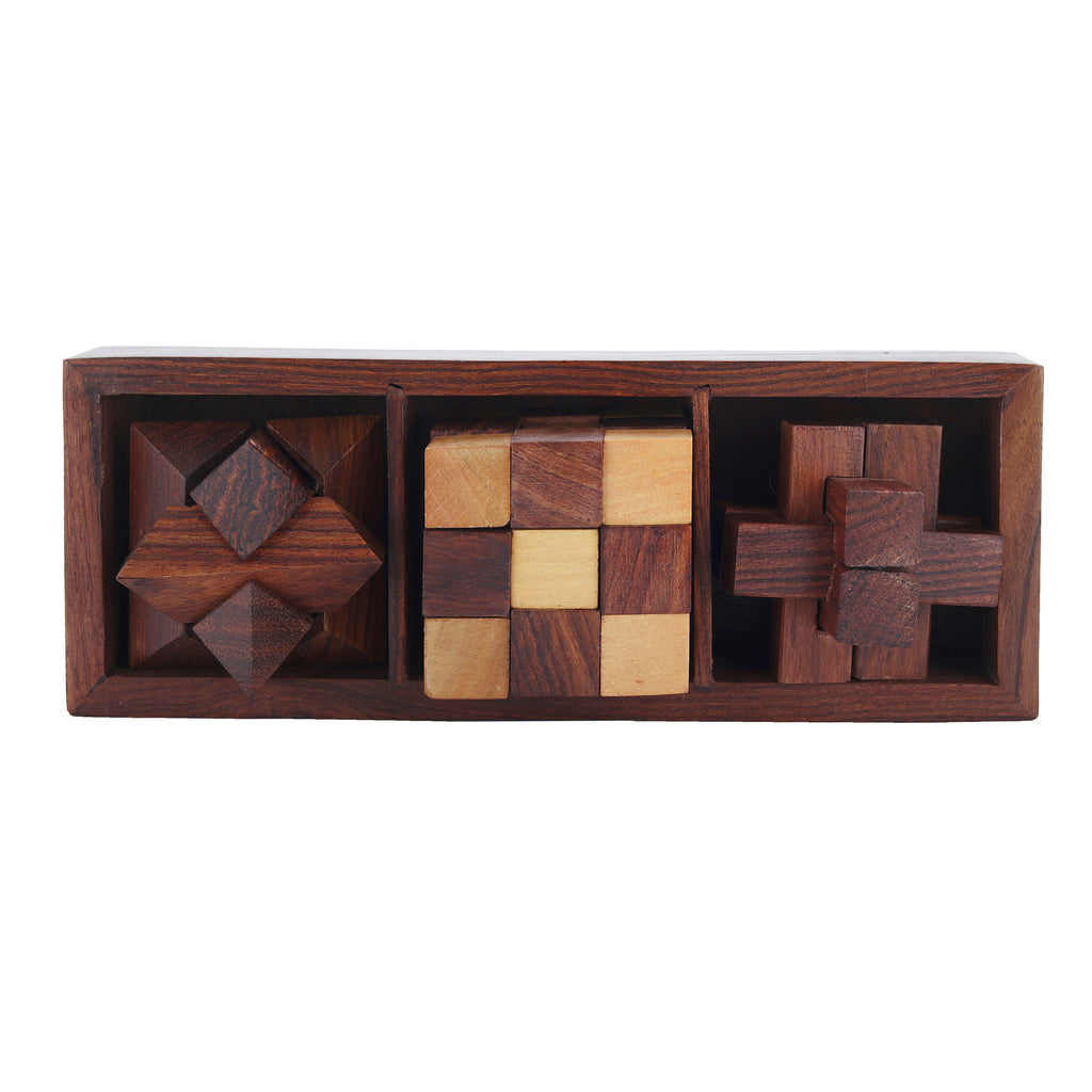 Wooden 3D Puzzles Game 3-in-1 Soma Cube Interlocking Block Snake Cube