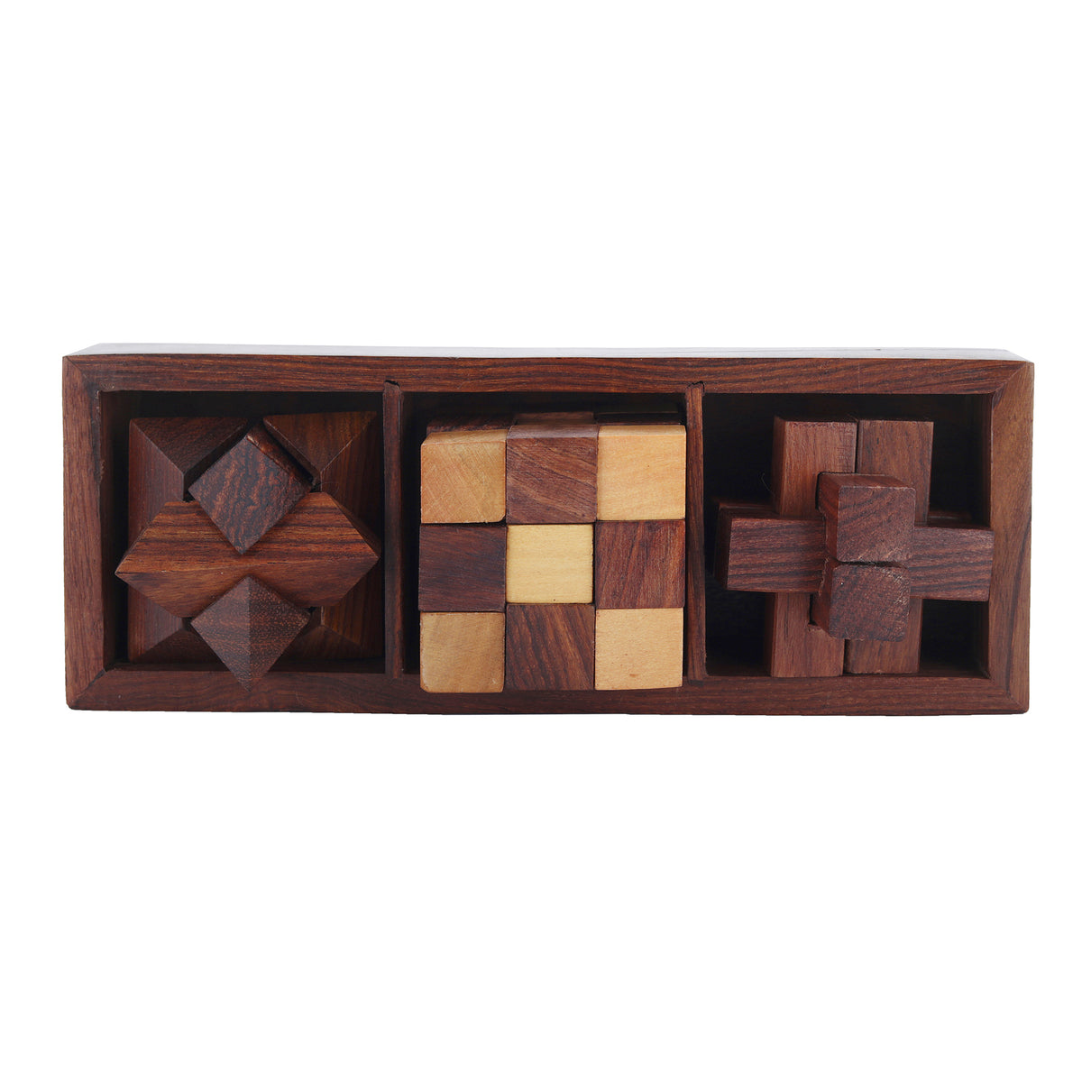 Wooden 3D Puzzles Game 3-in-1 Soma Cube Interlocking Block Snake Cube