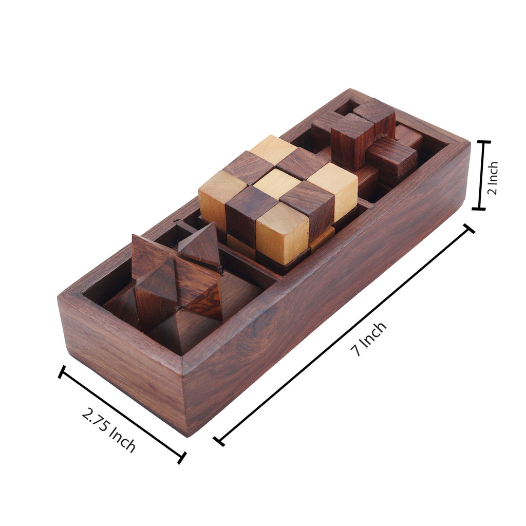 Wooden 3D Puzzles Game 3-in-1 Soma Cube Interlocking Block Snake Cube