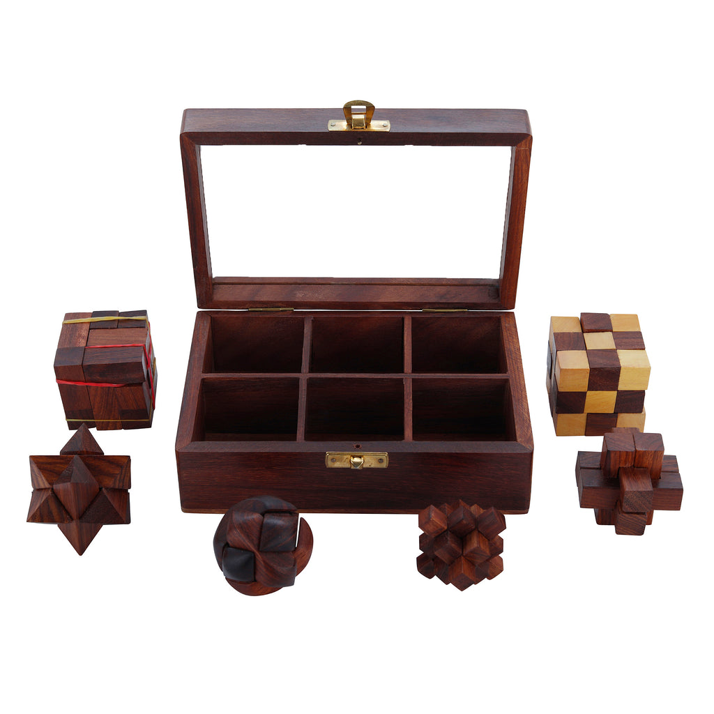 Wooden 3D Puzzle Six in One Game Set