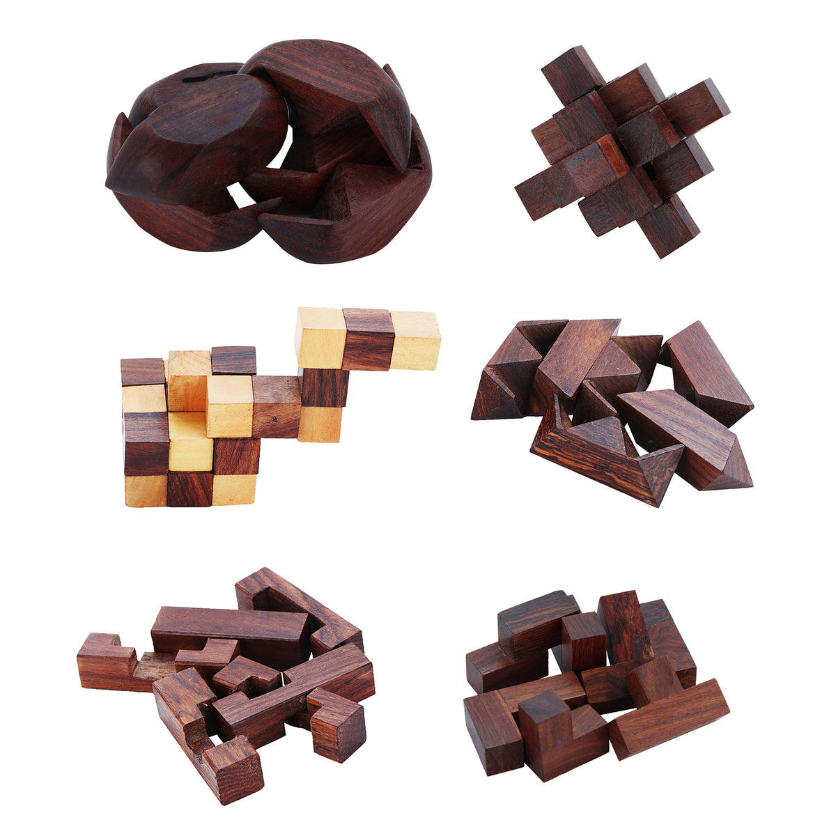 Wooden 3D Puzzle Six in One Game Set