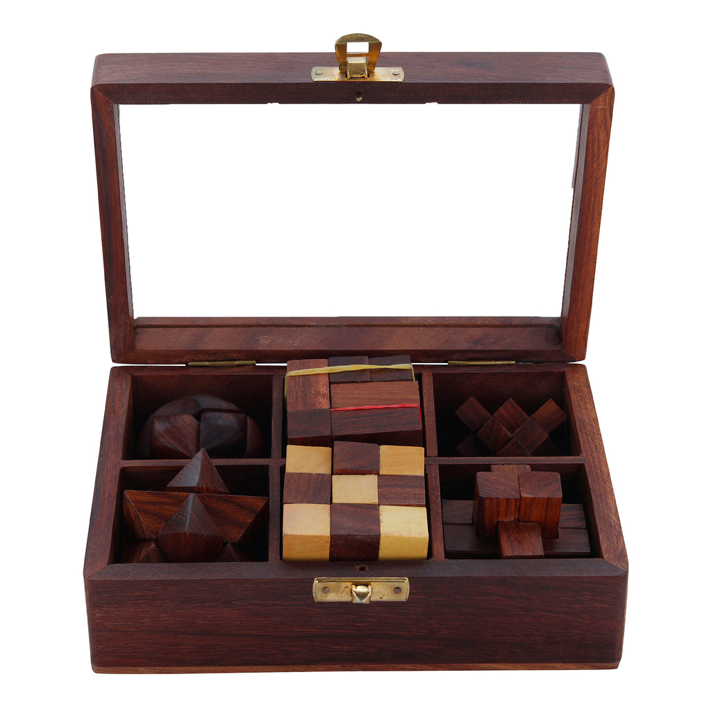 Wooden 3D Puzzle Six in One Game Set