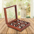 Tic tac Toe - Board Game Metal Naught & Crosses Storage Box with Glass Lid