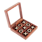 Tic tac Toe - Board Game Metal Naught & Crosses Storage Box with Glass Lid