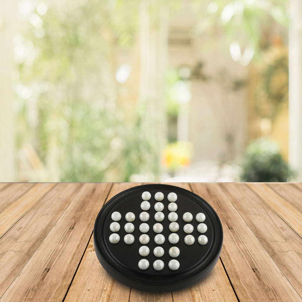 Solitaire Board Game with Glass Marbles 9"