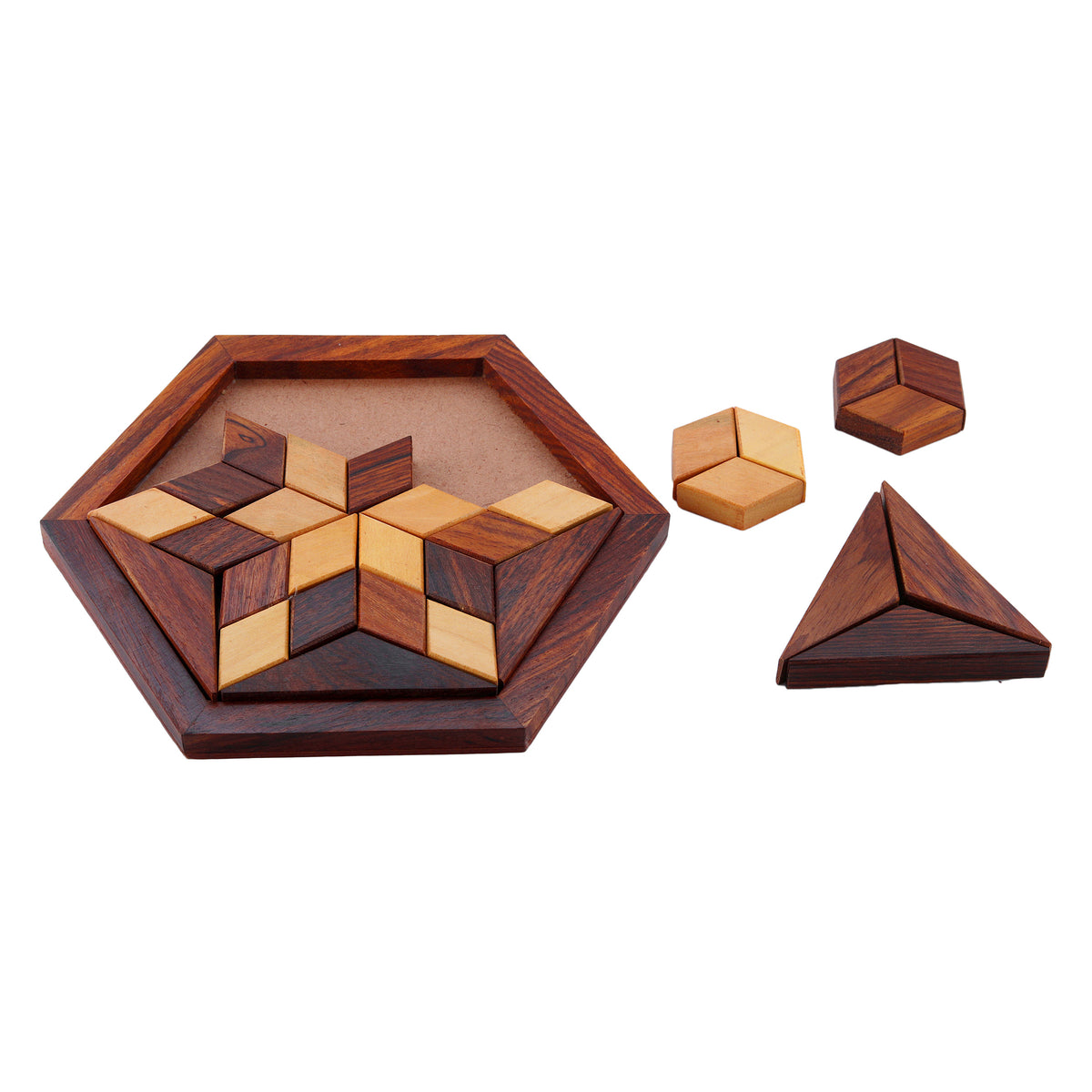Handmade Hexagonal Wood Tangram Puzzle Game / Star Jigsaw