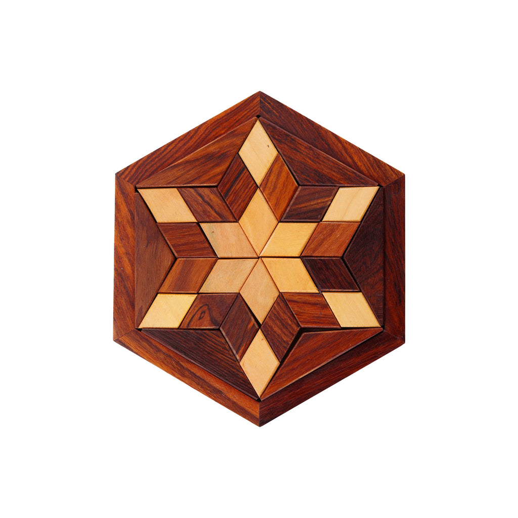 Handmade Hexagonal Wood Tangram Puzzle Game / Star Jigsaw