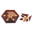 Handmade Hexagonal Wood Tangram Puzzle Game / Star Jigsaw