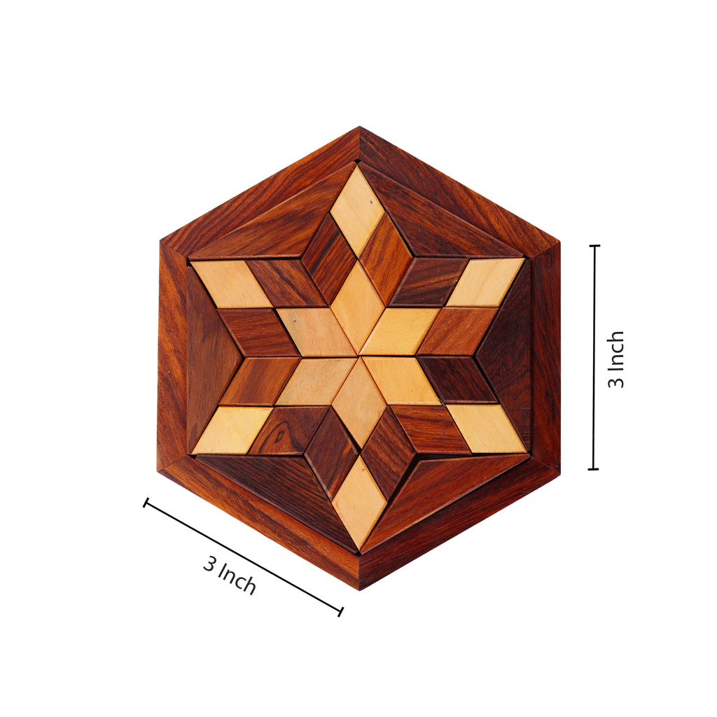 Handmade Hexagonal Wood Tangram Puzzle Game / Star Jigsaw