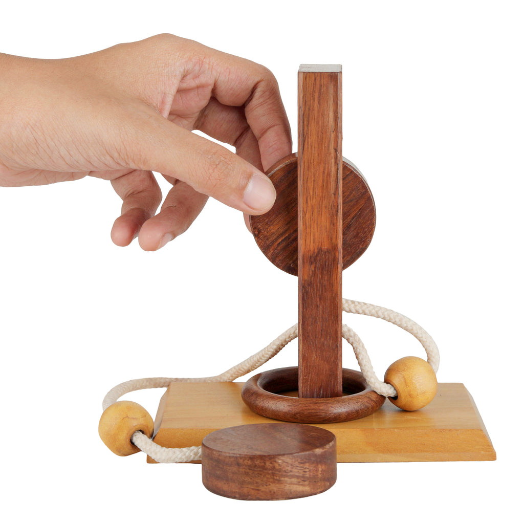 Handmade Wooden Rope and Loop Organic 3D Brain Teaser Puzzle Thread