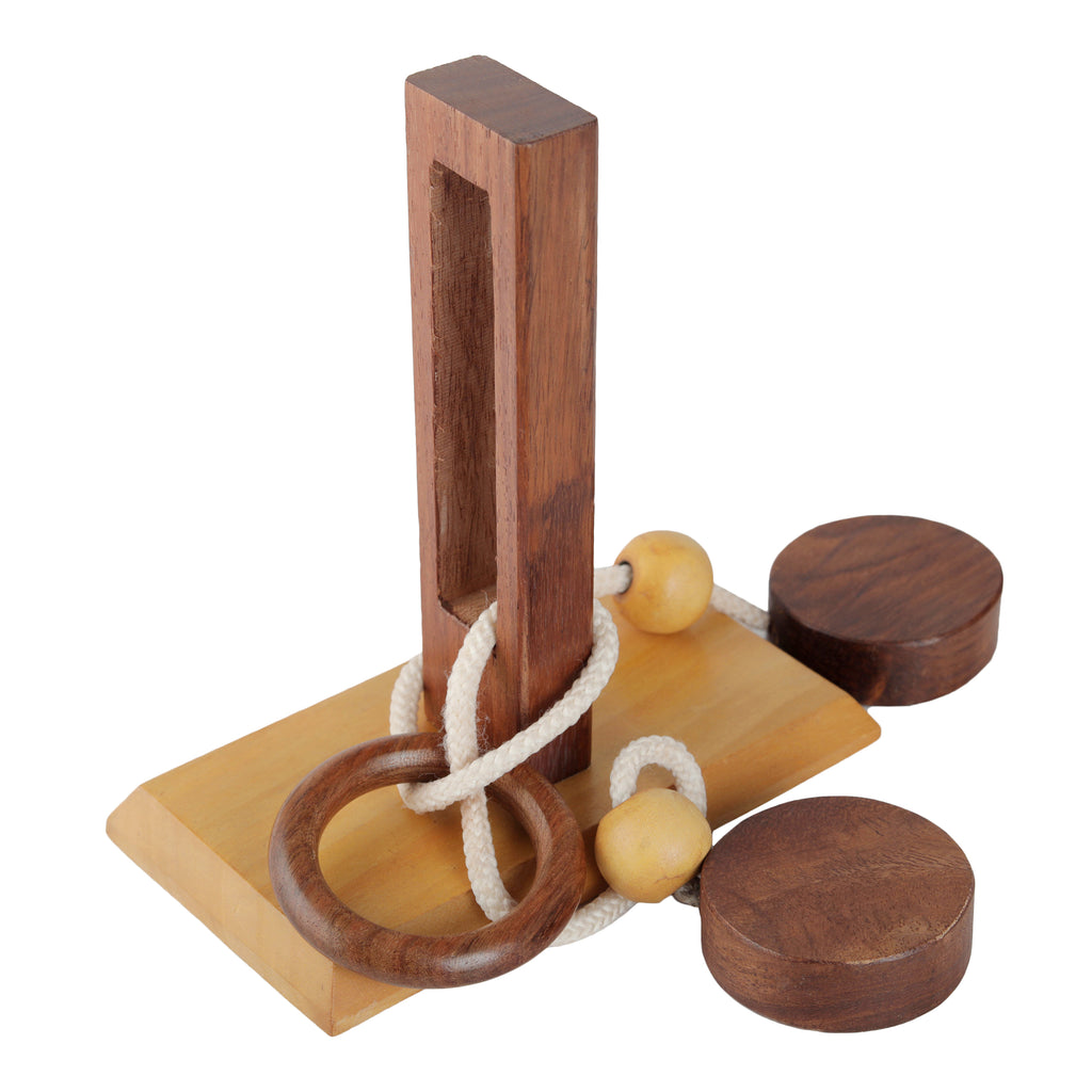 Handmade Wooden Rope and Loop Organic 3D Brain Teaser Puzzle Thread