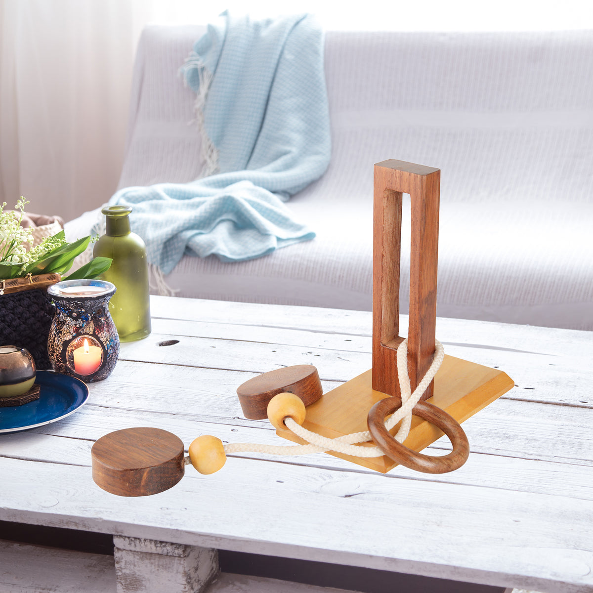 Handmade Wooden Rope and Loop Organic 3D Brain Teaser Puzzle Thread