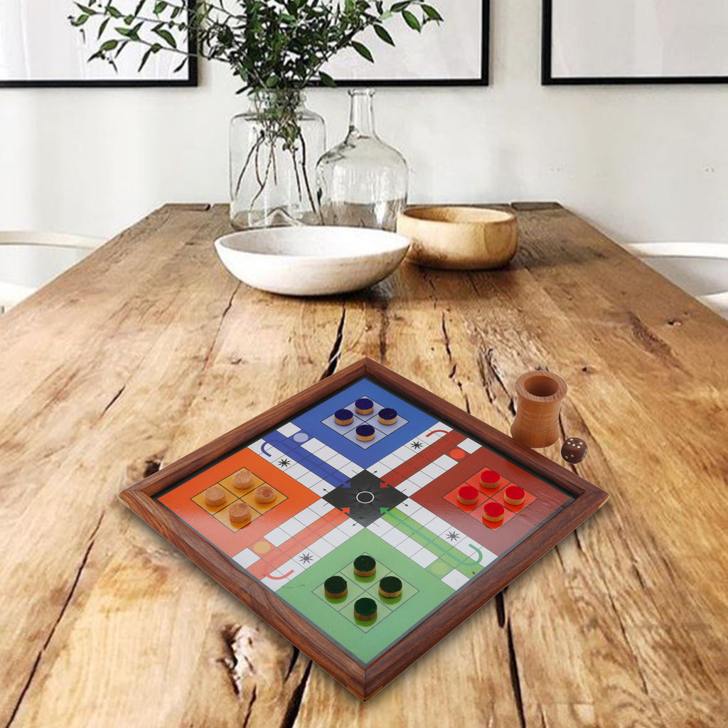 Handmade Wooden Classic 2 in 1 Magnetic Ludo Snakes and Ladders Set