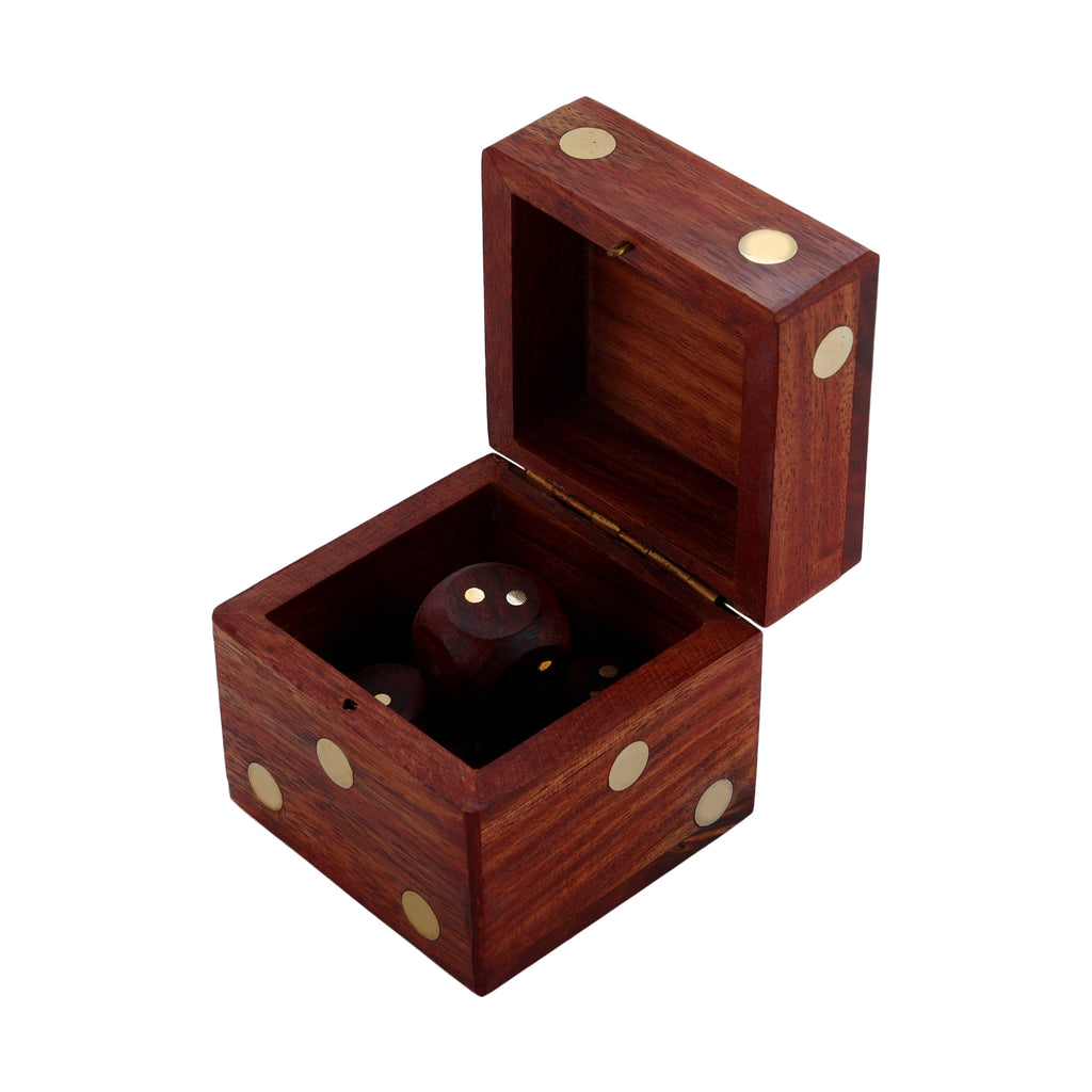 Handcrafted Box and 5 Dice Set Paperweight Puzzles Wooden Toys and Games