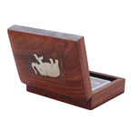 Playing Card Rosewood Deck Case Holder Box Elephant Design Free Cards