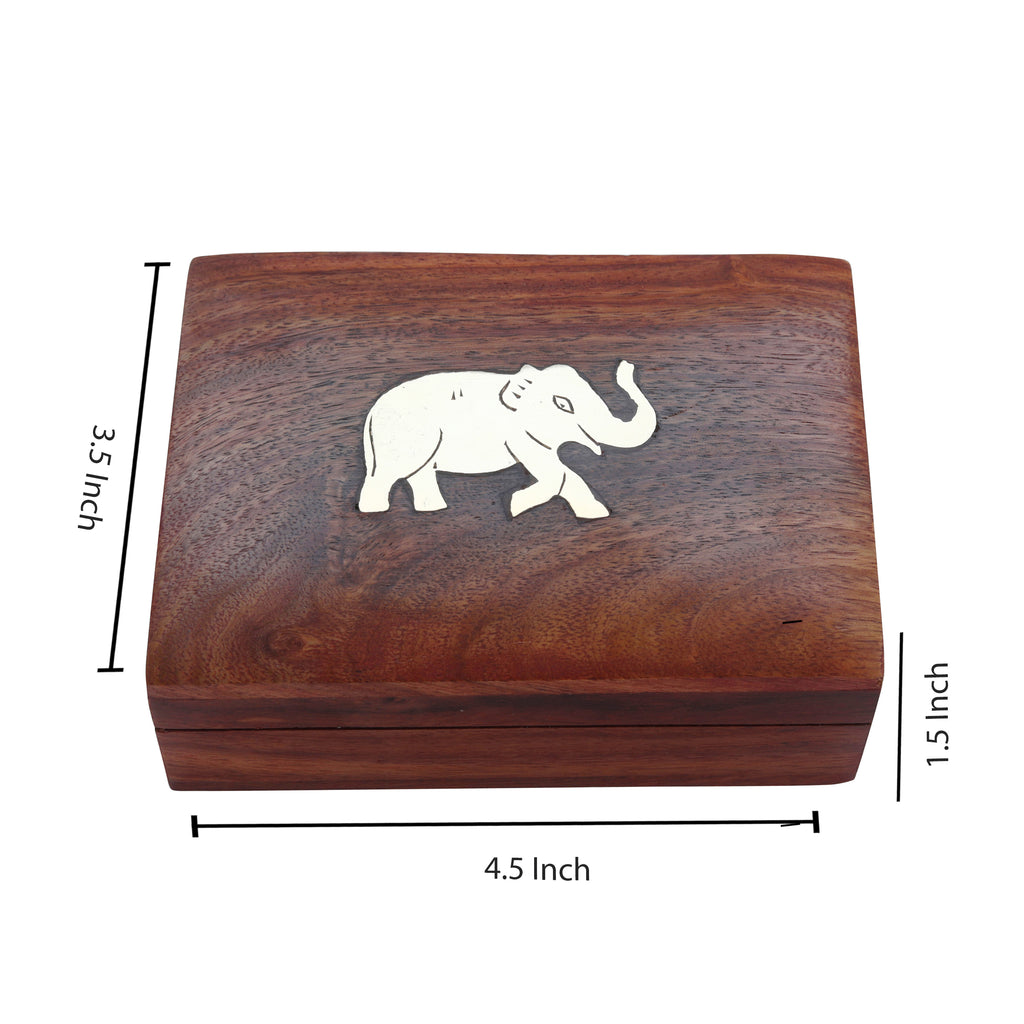 Playing Card Rosewood Deck Case Holder Box Elephant Design Free Cards