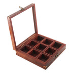 Sheesham Wooden Table Top Spice Box Masala Dabba Namak Dani with 9 Containers and Spoon with Glass Top