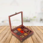 Sheesham Wooden Table Top Spice Box Masala Dabba Namak Dani with 9 Containers and Spoon with Glass Top