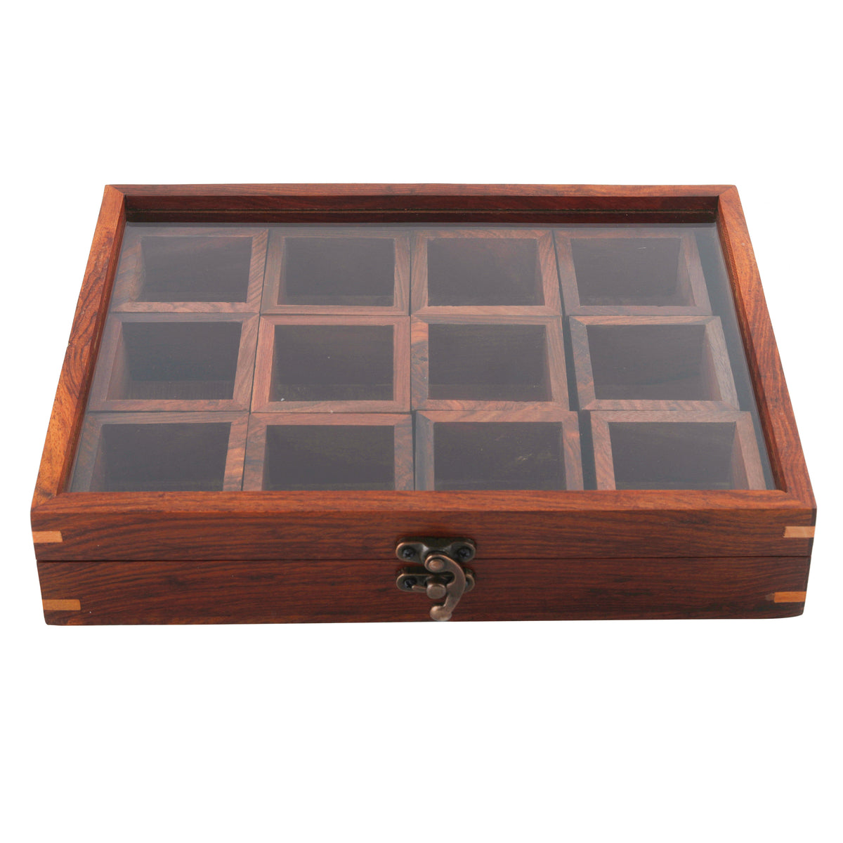 Sheesham Wood 12 Containers Spice Box with Spoon - Wooden Masala Box Set