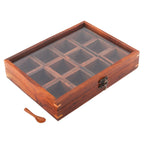 Sheesham Wood 12 Containers Spice Box with Spoon - Wooden Masala Box Set