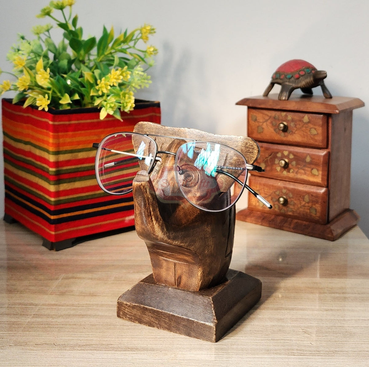 Elephant Lovers Gifts Wooden Spectacle Holder Table Organiser Stand for Men & Women