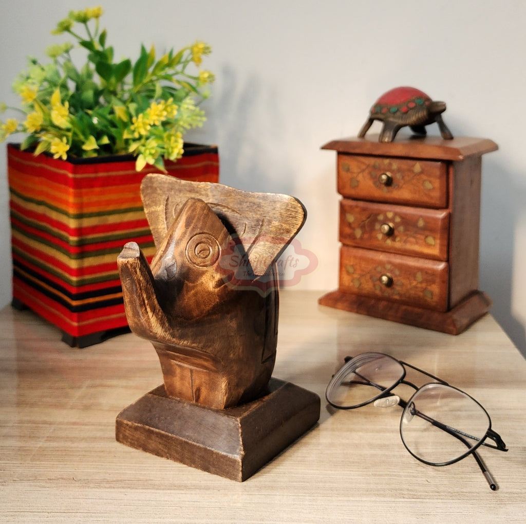 Elephant Lovers Gifts Wooden Spectacle Holder Table Organiser Stand for Men & Women