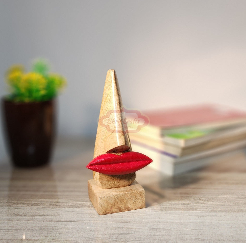 Handmade Wooden Nose Shaped Spectacle Specs Eyeglass Sunglasses Holder Stand with Black Mustache