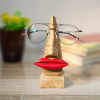 Handmade Wooden Nose Shaped Spectacle Specs Eyeglass Sunglasses Holder Stand with Black Mustache