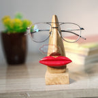 Handmade Wooden Nose Shaped Eyeglass Spectacle Holder Display Stand Home Decorative Red Lips
