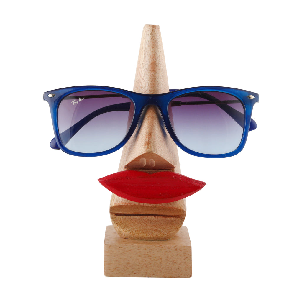 Handmade Wooden Nose Shaped Spectacle Specs Eyeglass Sunglasses Holder Stand with Black Mustache
