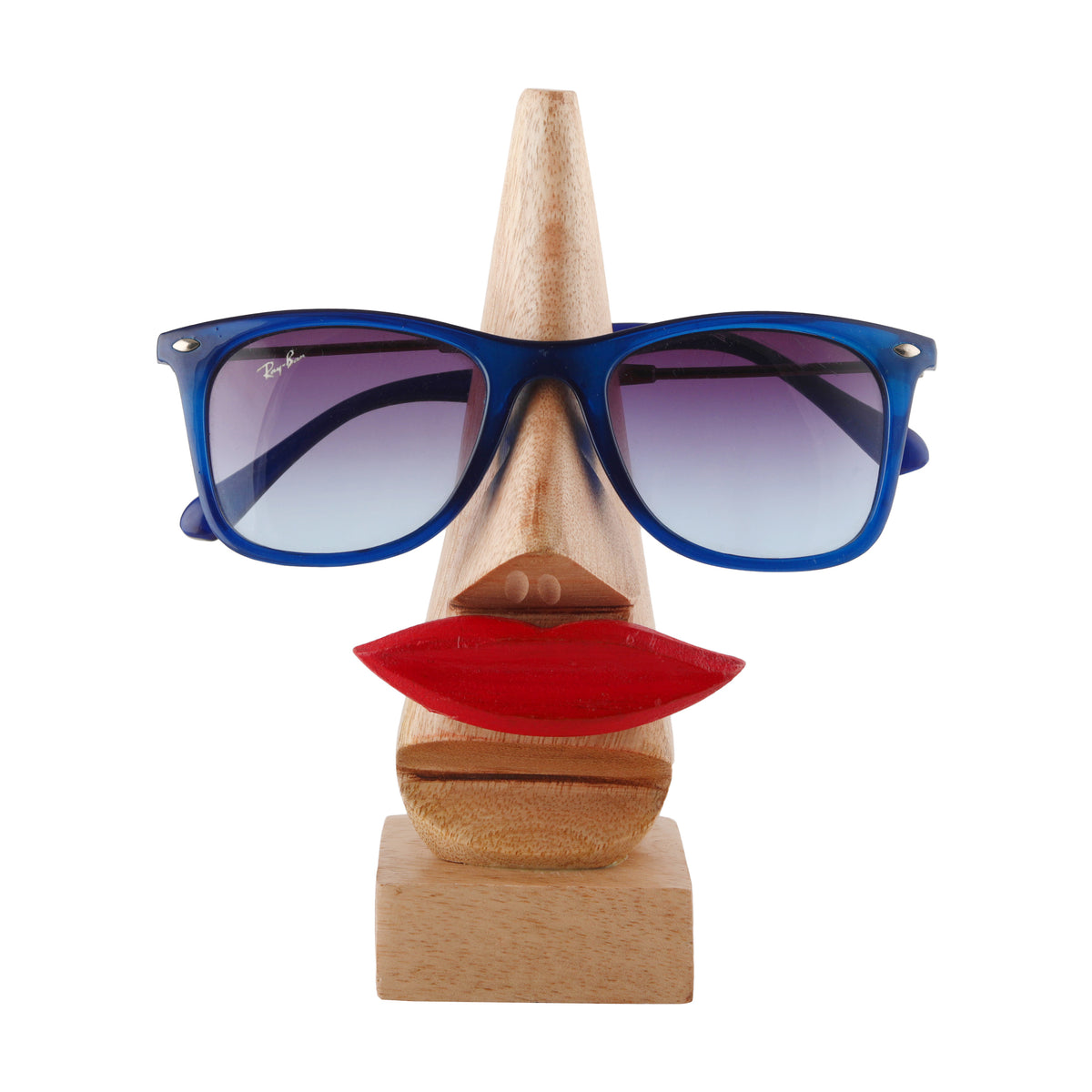 Handmade Wooden Nose Shaped Spectacle Specs Eyeglass Sunglasses Holder Stand with Black Mustache