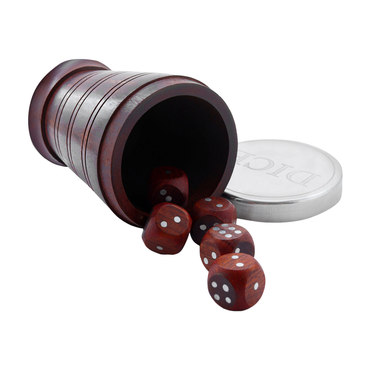 Handmade Wooden Dice Shaker Set with Five Wooden Dice