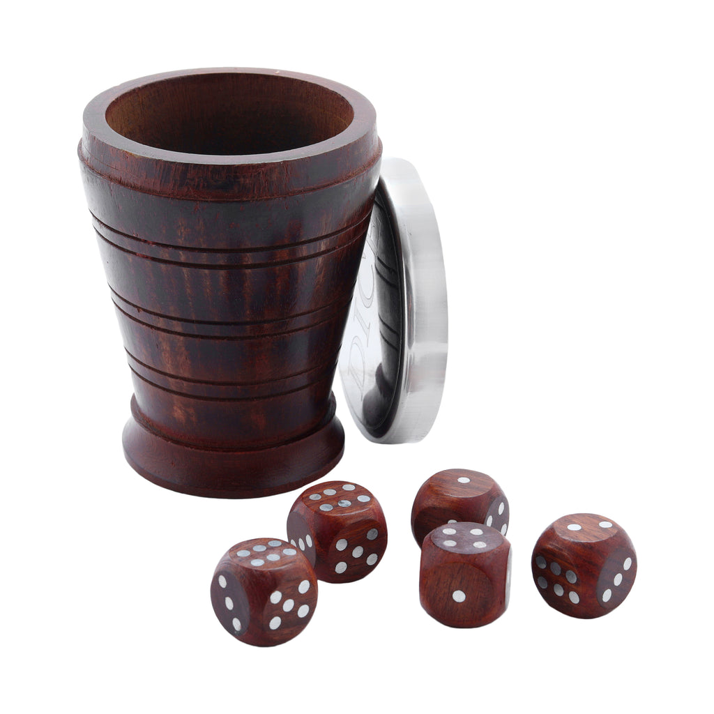 Handmade Wooden Dice Shaker Set with Five Wooden Dice