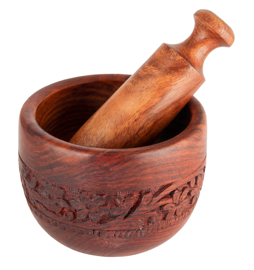 WOODEN MORTAR AND PESTLE