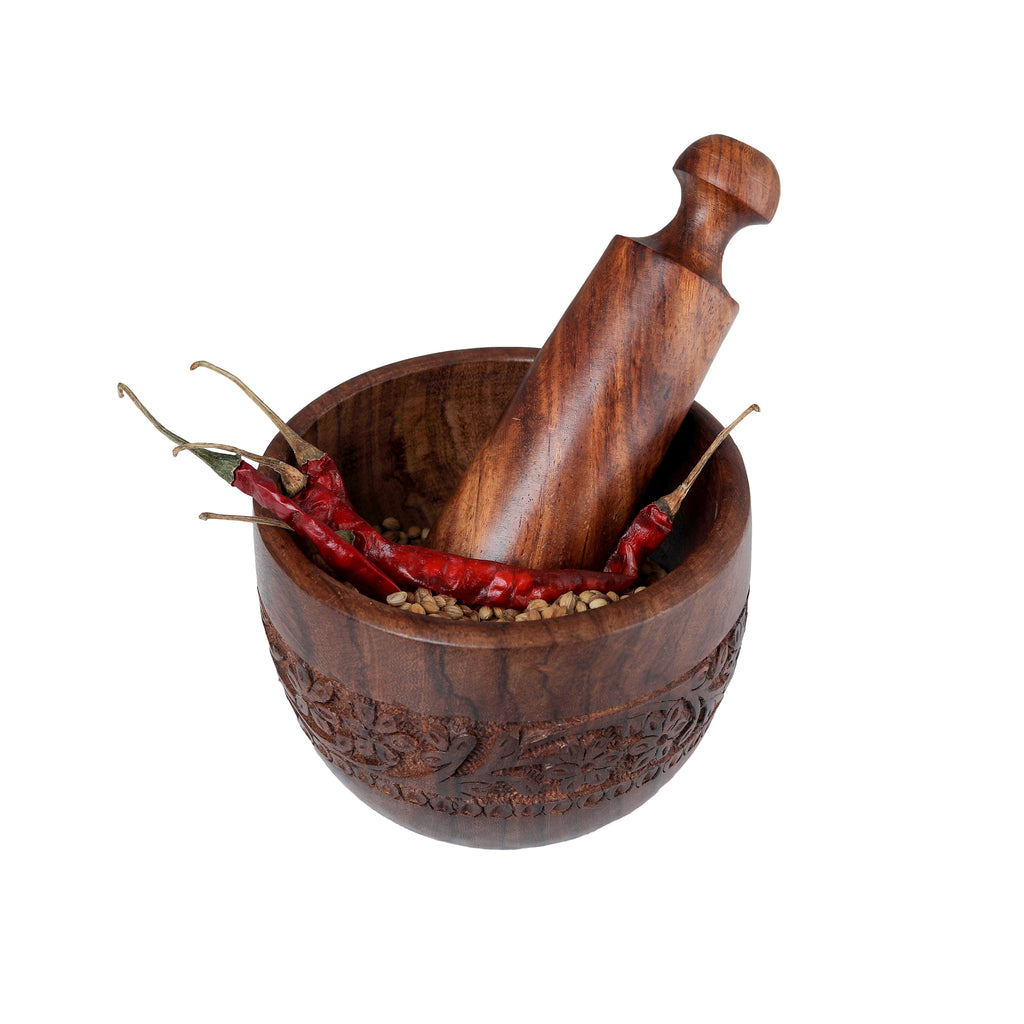 WOODEN MORTAR AND PESTLE