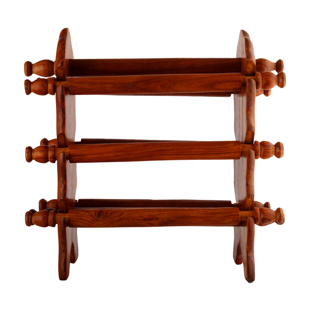 Handmade Sheesham Wood 8 Rods with 6 Holding Wooden Rods Bangle Holder Stand 13.5 x 3.5 x 12 Inches - Brown