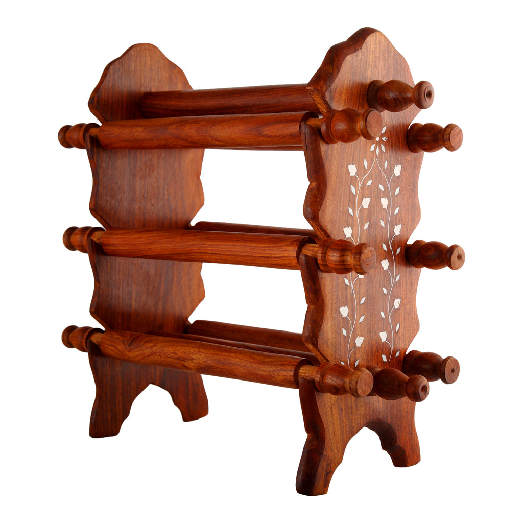 Handmade Sheesham Wood 8 Rods with 6 Holding Wooden Rods Bangle Holder Stand 13.5 x 3.5 x 12 Inches - Brown