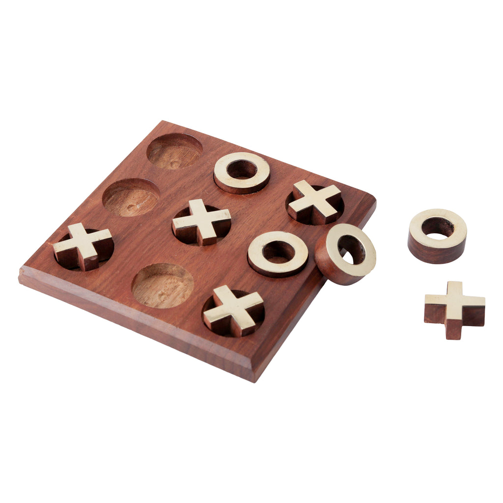 Wooden Tic Tac Toe Board Game Metal Naughts & Crosses