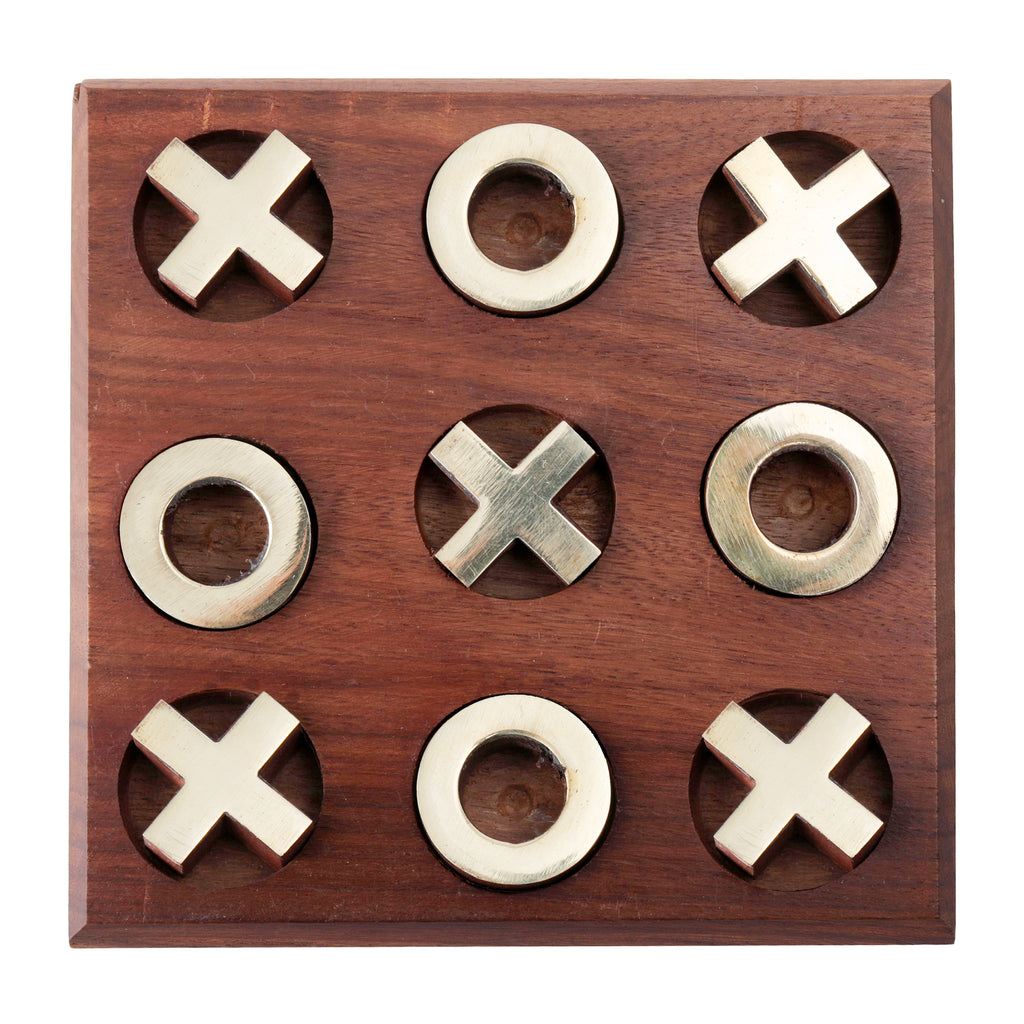 Wooden Tic Tac Toe Board Game Metal Naughts & Crosses