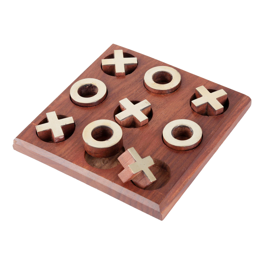Wooden Tic Tac Toe Board Game Metal Naughts & Crosses