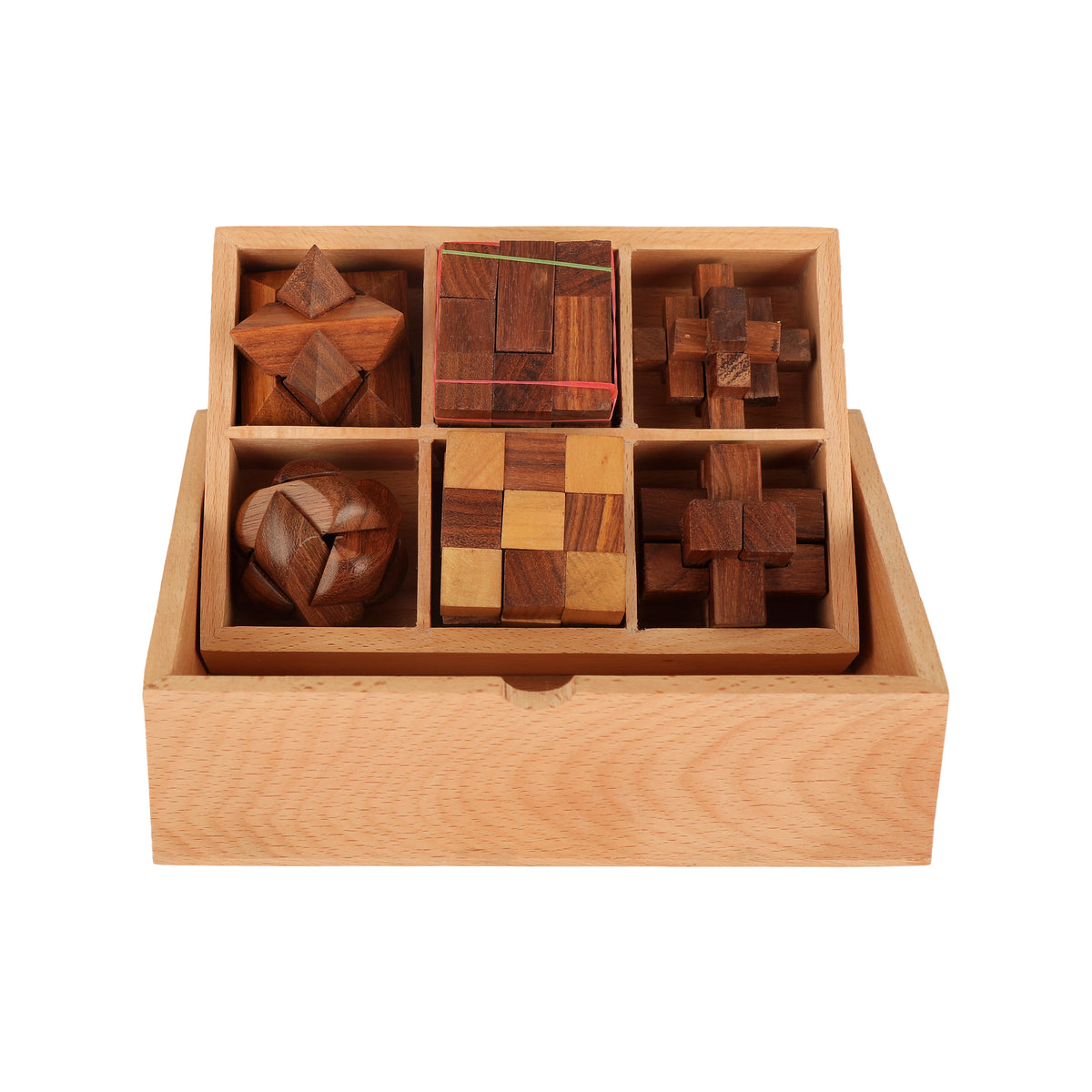 The Explorer STEM Brain Teaser Puzzle Set, 6 Wooden Mechanical Puzzles