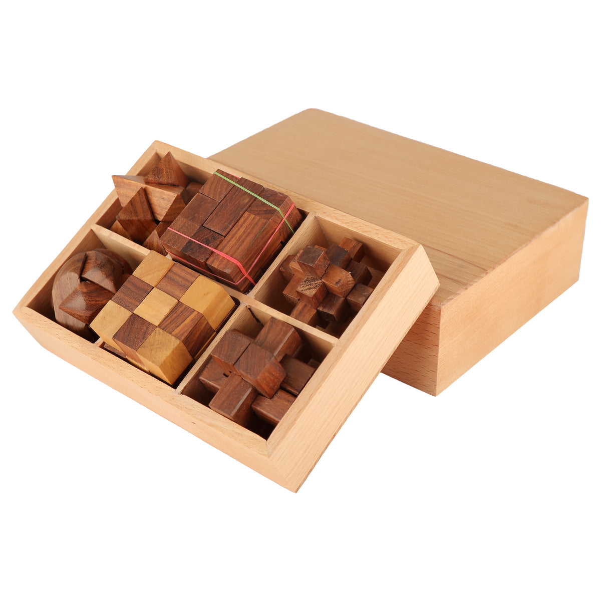 The Explorer STEM Brain Teaser Puzzle Set, 6 Wooden Mechanical Puzzles