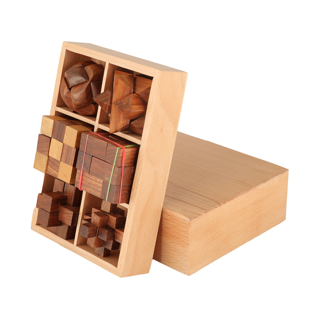 The Explorer STEM Brain Teaser Puzzle Set, 6 Wooden Mechanical Puzzles