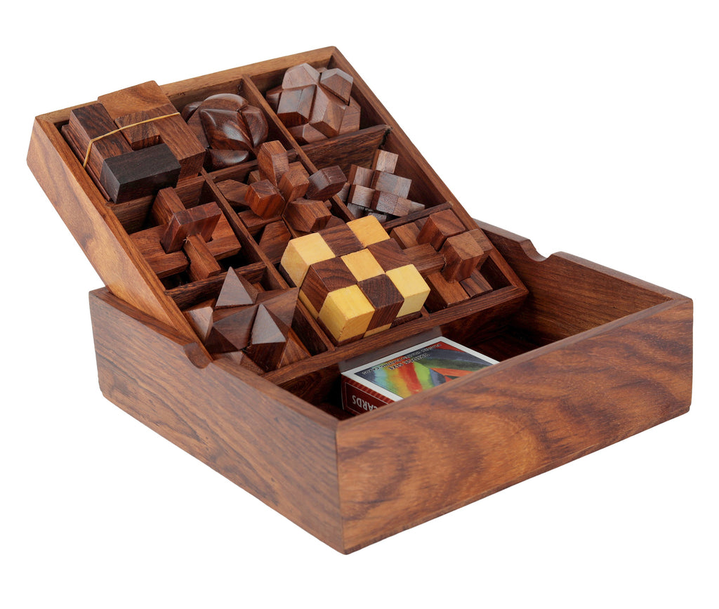 STEM Brain Teaser Puzzle Set, 9 Wooden Mechanical Puzzles