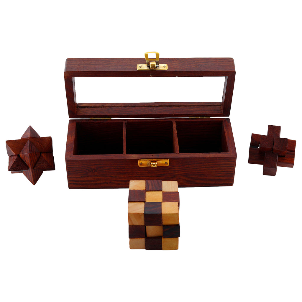 Wooden 3D Puzzles Game 3-in-1 Soma Cube/Interlocking Block/Snake Cube Game