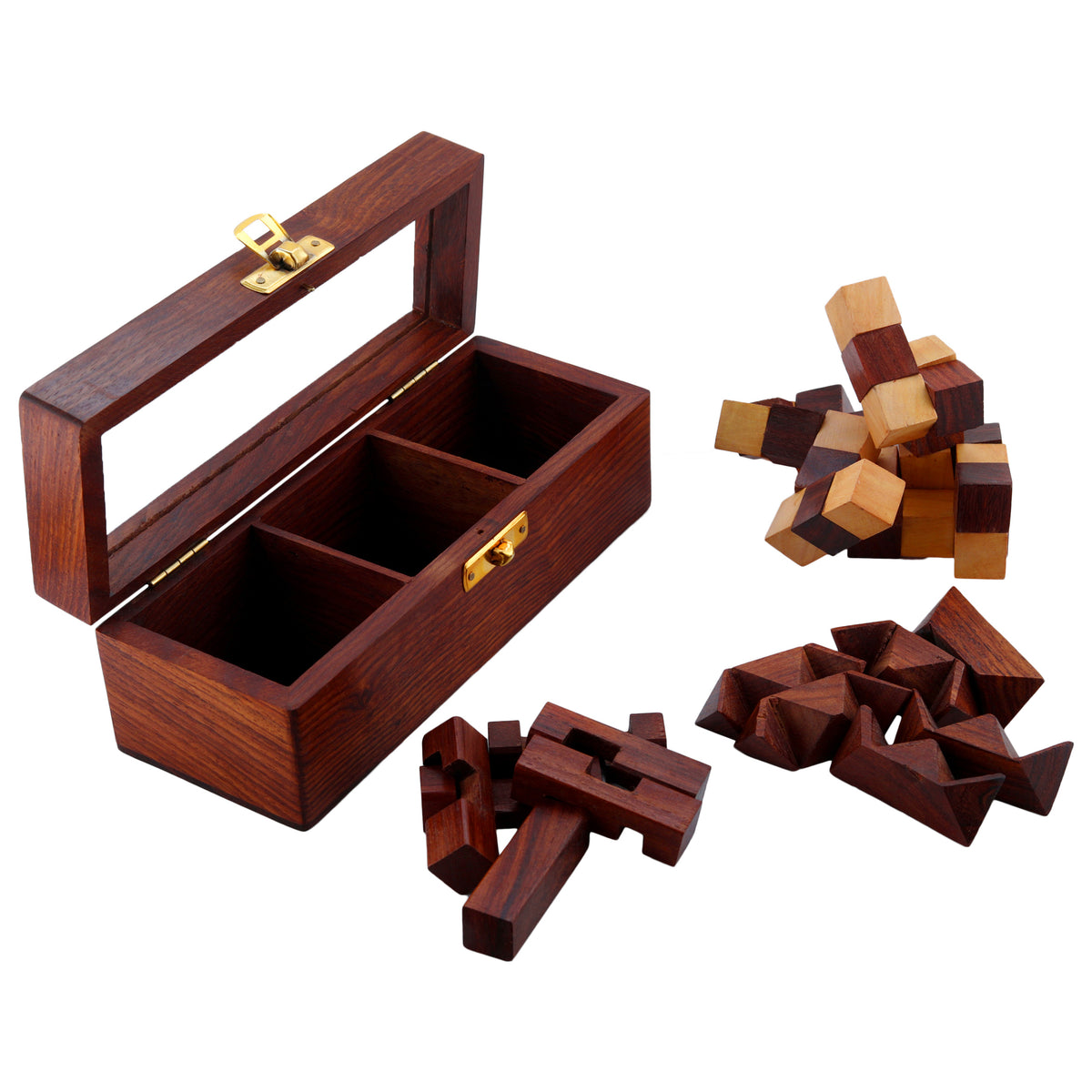 Wooden 3D Puzzles Game 3-in-1 Soma Cube/Interlocking Block/Snake Cube Game
